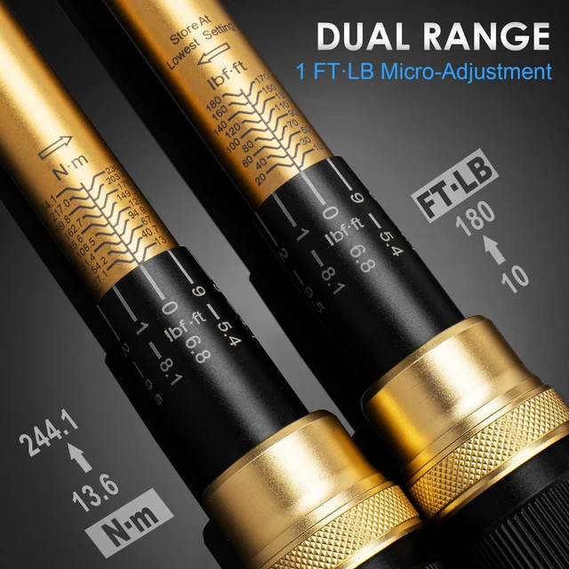 Alt view image 4 of 7 - 1/4 3/8 1/2-inch Drive Click Torque Wrench, 8Pcs Torque Wrench Set 10-230in.lb, 5-50ft.lb, 10-180ft.lb with Adapters, ±3% Accuracy, 72-Tooth Dual Scale Torque Wrenches for Bike, Moto, Car Repair