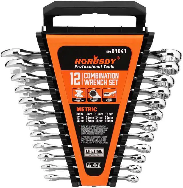 Main image of 12-Piece Metric Wrench Set | Combination Wrench Set with Organizer | 12 Point | 8mm - 19mm | Chrome Vanadium Steel