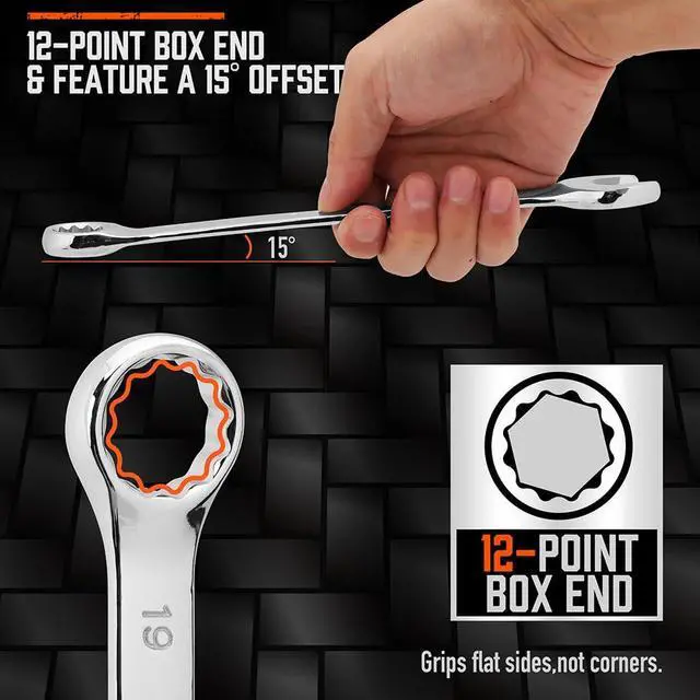 Alt view image 4 of 7 - 12-Piece Metric Wrench Set | Combination Wrench Set with Organizer | 12 Point | 8mm - 19mm | Chrome Vanadium Steel