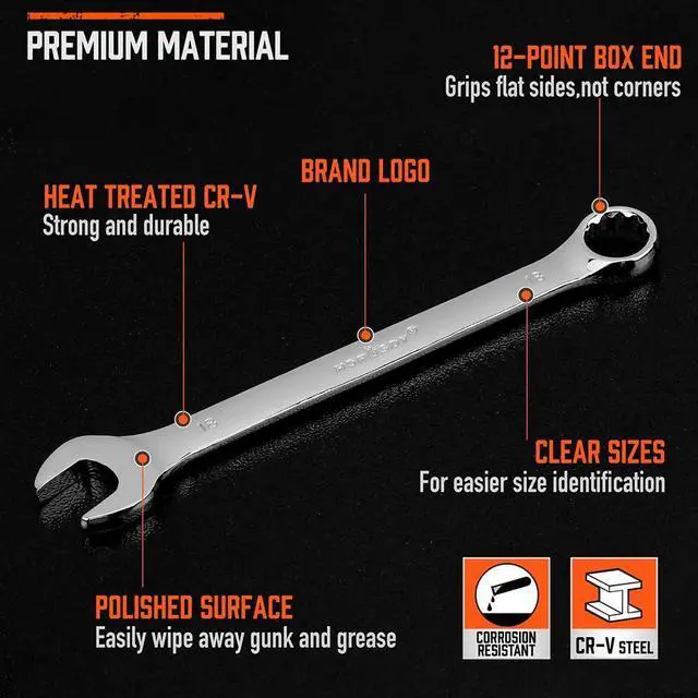 Alt view image 5 of 7 - 12-Piece Metric Wrench Set | Combination Wrench Set with Organizer | 12 Point | 8mm - 19mm | Chrome Vanadium Steel