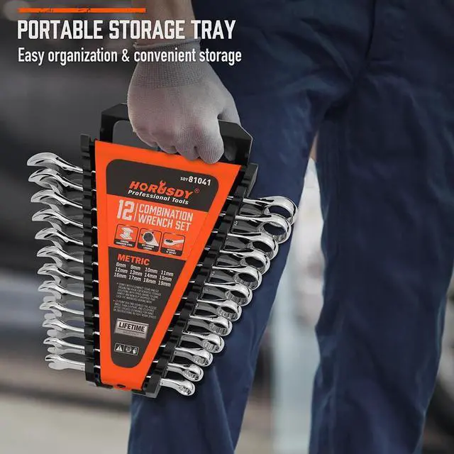 Alt view image 6 of 7 - 12-Piece Metric Wrench Set | Combination Wrench Set with Organizer | 12 Point | 8mm - 19mm | Chrome Vanadium Steel