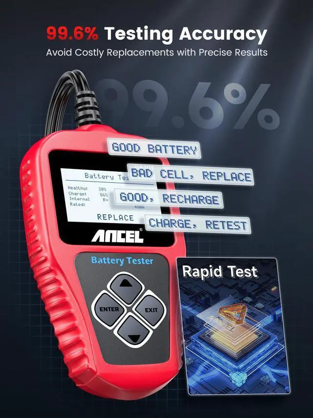 Alt view image 4 of 7 - BA101 Car Battery Tester, 12V Digital Automotive Alternator Meter Diagnostic Tool,100-2000 CCA Load Capacity, Charging & Cranking Analyzer for Truck, Boat, RV, Marine Vehicle, and More