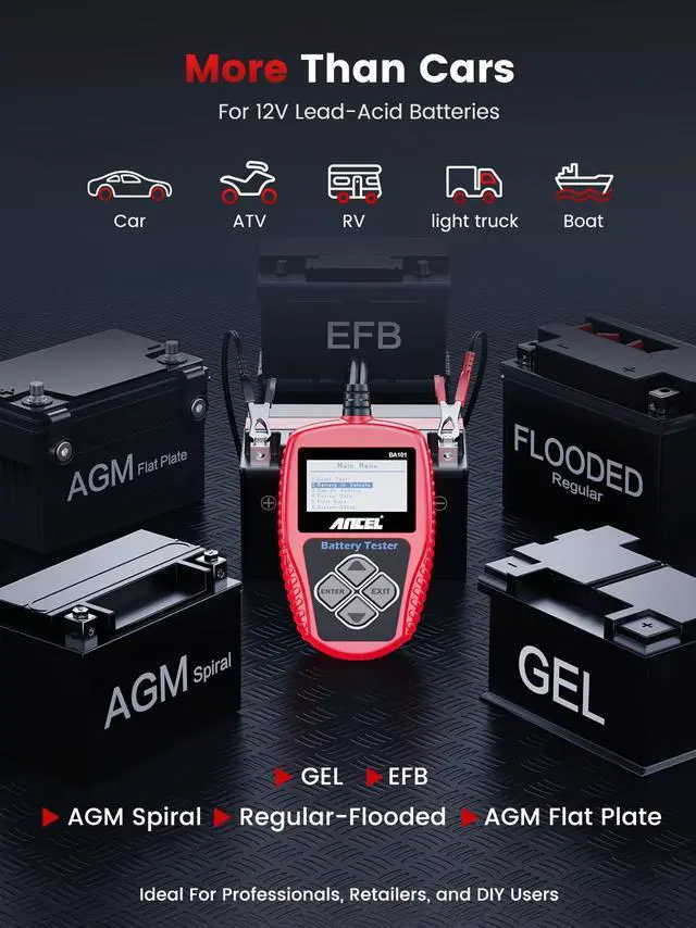 Alt view image 5 of 7 - BA101 Car Battery Tester, 12V Digital Automotive Alternator Meter Diagnostic Tool,100-2000 CCA Load Capacity, Charging & Cranking Analyzer for Truck, Boat, RV, Marine Vehicle, and More