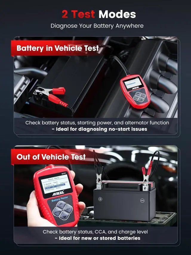 Alt view image 6 of 7 - BA101 Car Battery Tester, 12V Digital Automotive Alternator Meter Diagnostic Tool,100-2000 CCA Load Capacity, Charging & Cranking Analyzer for Truck, Boat, RV, Marine Vehicle, and More