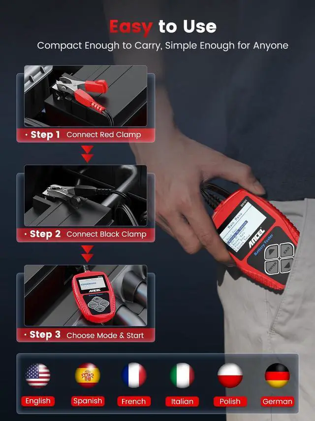 Alt view image 7 of 7 - BA101 Car Battery Tester, 12V Digital Automotive Alternator Meter Diagnostic Tool,100-2000 CCA Load Capacity, Charging & Cranking Analyzer for Truck, Boat, RV, Marine Vehicle, and More