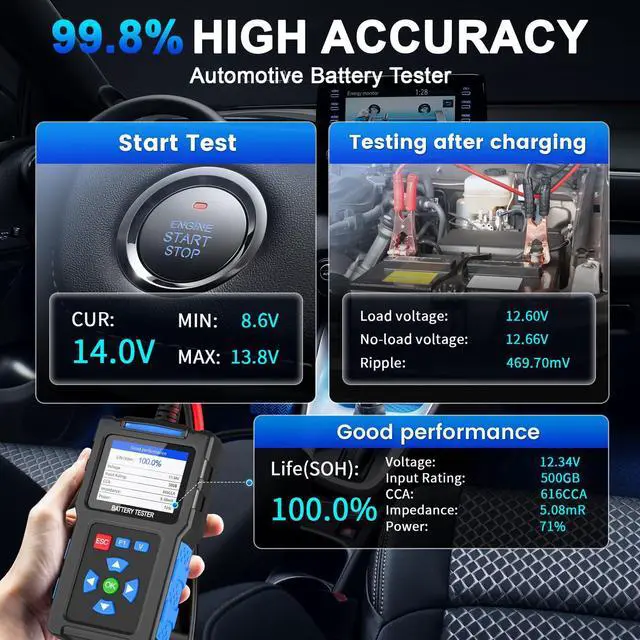 Alt view image 5 of 7 - Battery Load Tester 12v Automotive, Car Battery Tester for 24V, BT300