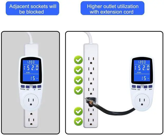 Alt view image 6 of 7 - Upgraded Watt Meter Power Meter Plug Home Electricity Usage Monitor, Electrical Usage Monitor Consumption, Energy Voltage Amps Kill Meter with Backlight, Overload Protection, 7 Modes Display-With Cord