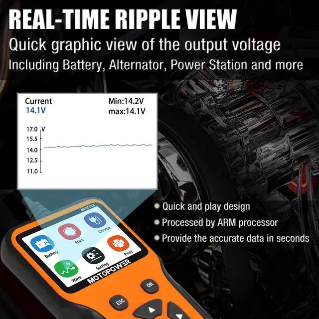 Alt view image 6 of 7 - MP0515A 12V Car Battery Tester Automotive 100-2000 CCA Battery Load Tester Auto Cranking and Charging System Tester