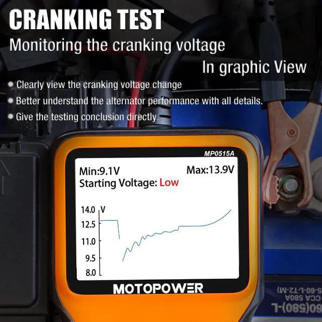 Alt view image 4 of 7 - MP0515A 12V Car Battery Tester Automotive 100-2000 CCA Battery Load Tester Auto Cranking and Charging System Tester