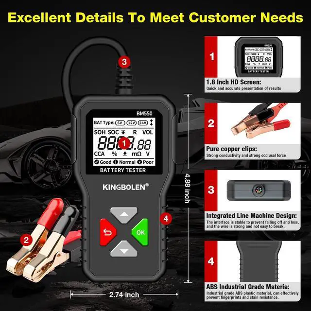 Alt view image 4 of 7 - BM550 6V 12V 24V Car Battery TesterAuto Battery Analyzer