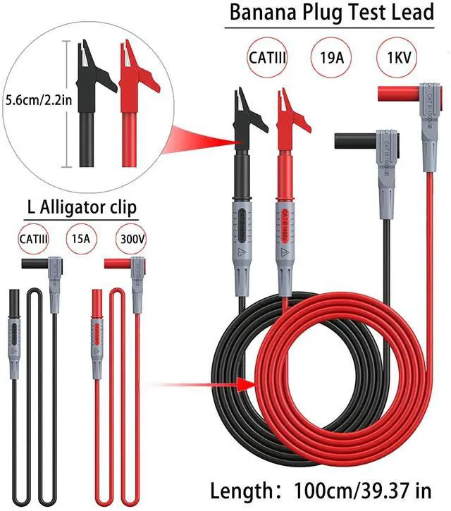 Alt view image 2 of 7 - 24 Pcs Multimeter Test Leads Set with Alligator Clips, Insulation Piercing Test Clip and Test Probes 1000V 10A CAT III for Fluke, KAIWEETS, INNOVA Multimeter, Voltmeter, Clamp Meter