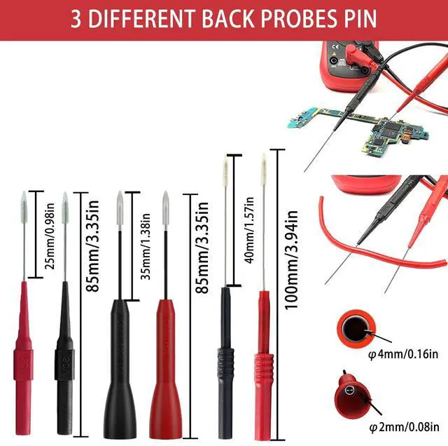 Alt view image 4 of 7 - 24 Pcs Multimeter Test Leads Set with Alligator Clips, Insulation Piercing Test Clip and Test Probes 1000V 10A CAT III for Fluke, KAIWEETS, INNOVA Multimeter, Voltmeter, Clamp Meter