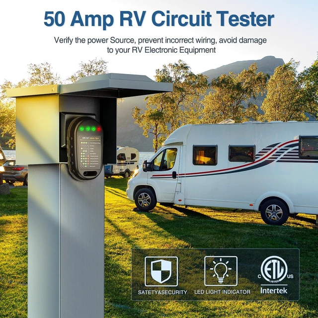 Alt view image 2 of 7 - 50 AMP RV Circuit Tester with LED Indicator Light | 125/250V Analyzer Plug Nema 14-50P ETL Listed Surge Protector for Camper Trailer