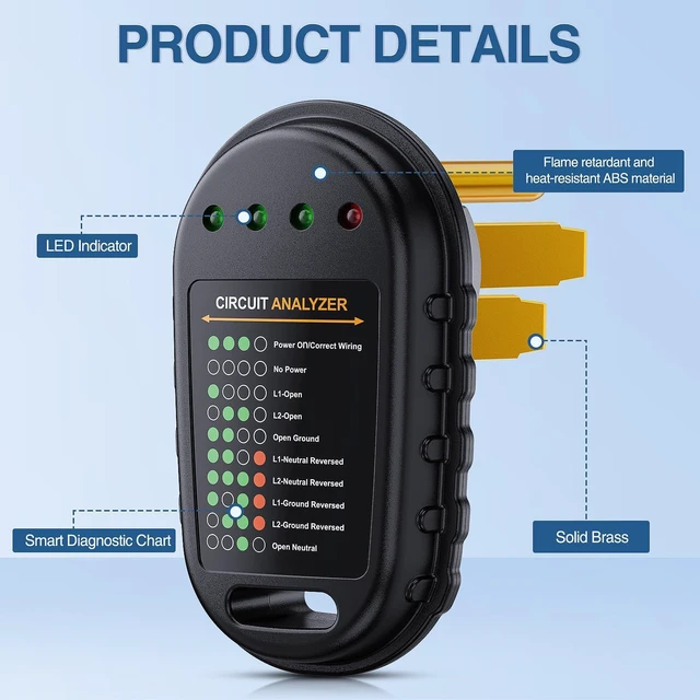 Alt view image 7 of 7 - 50 AMP RV Circuit Tester with LED Indicator Light | 125/250V Analyzer Plug Nema 14-50P ETL Listed Surge Protector for Camper Trailer
