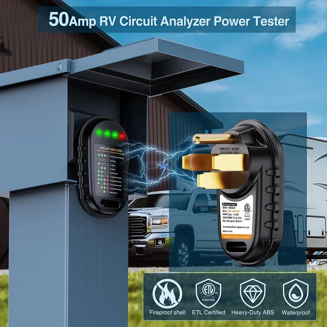 Alt view image 6 of 7 - 50 AMP RV Circuit Tester with LED Indicator Light | 125/250V Analyzer Plug Nema 14-50P ETL Listed Surge Protector for Camper Trailer