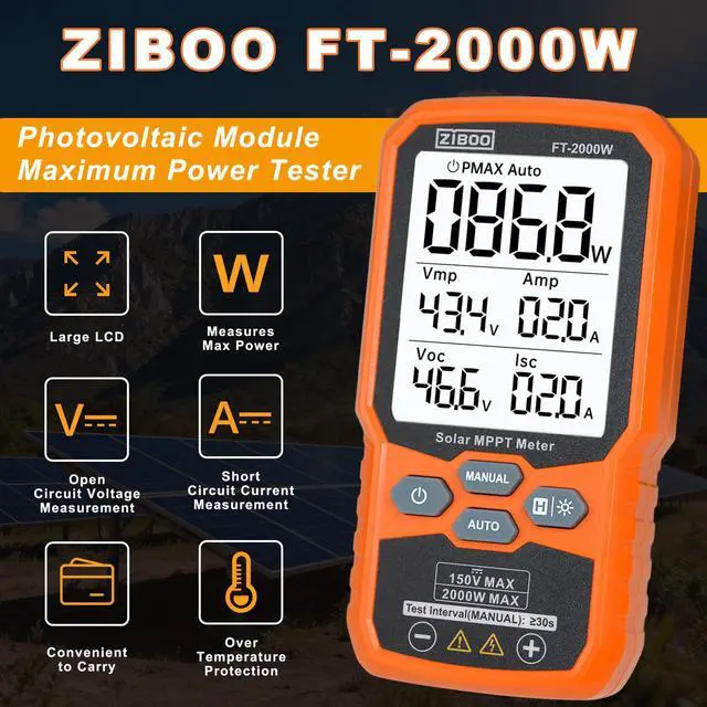 Alt view image 3 of 7 - FT-2000W Solar Panel Tester MPPT Meter - 2000W Max Power, 150V/35A PV Module Tester for Voc/Isc, Open Circuit Voltage & Short Circuit Current, with Backlight & Data Hold