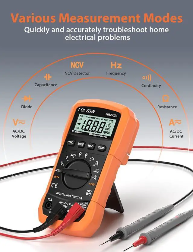 Alt view image 2 of 7 - Digital Multimeter,Multimeter Tester, High Sensitivity Voltmeter Ammeter Ohmmeter NCV Circuit Checker Measures AC/DC Voltage,AC/DC Current, Resistance, Diodes, Continuity, Transistor (Black)