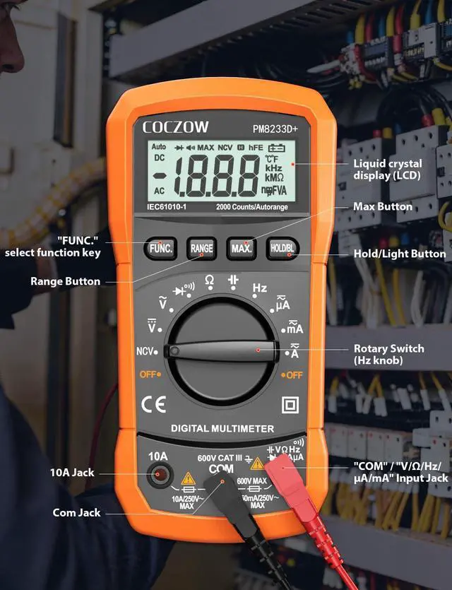 Alt view image 4 of 7 - Digital Multimeter,Multimeter Tester, High Sensitivity Voltmeter Ammeter Ohmmeter NCV Circuit Checker Measures AC/DC Voltage,AC/DC Current, Resistance, Diodes, Continuity, Transistor (Black)