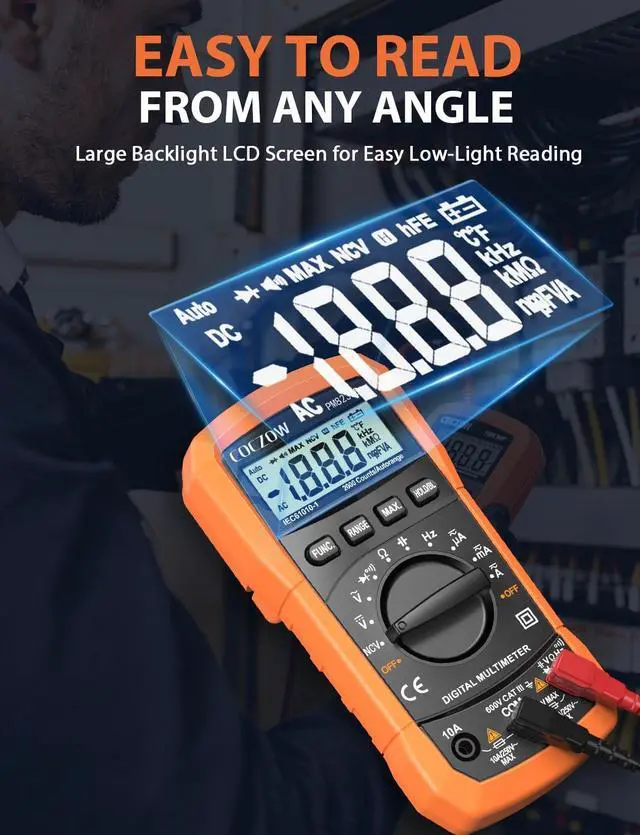 Alt view image 5 of 7 - Digital Multimeter,Multimeter Tester, High Sensitivity Voltmeter Ammeter Ohmmeter NCV Circuit Checker Measures AC/DC Voltage,AC/DC Current, Resistance, Diodes, Continuity, Transistor (Black)