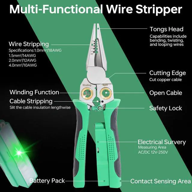 Alt view image 2 of 7 - 8 in 1 Wire Stripper with Voltage Tester, Wire Stripper Pliers Multi-Function Electrician Tool for Stripping Cutting Scraping Crimping Wires Car & Home Electrical Repair