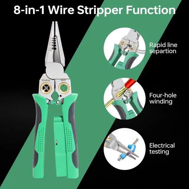 Alt view image 6 of 7 - 8 in 1 Wire Stripper with Voltage Tester, Wire Stripper Pliers Multi-Function Electrician Tool for Stripping Cutting Scraping Crimping Wires Car & Home Electrical Repair