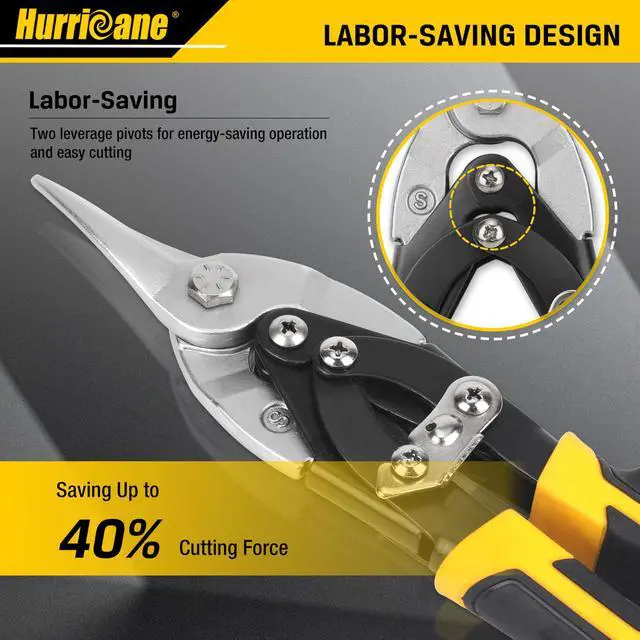 Alt view image 3 of 7 - 10 Inch Aviation Tin Snips, Cr-Mo Aviation Snips for Cutting Metal Sheet, Heavy Duty Sheet Metal Cutter Shear, Straight Cut, High Leverage Aviation Snip, Up to 40% Labor Saving