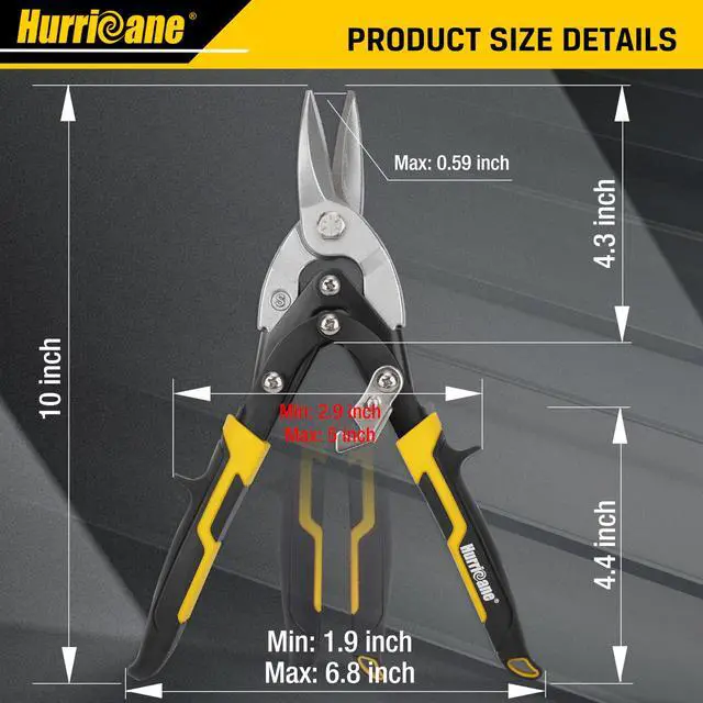 Alt view image 4 of 7 - 10 Inch Aviation Tin Snips, Cr-Mo Aviation Snips for Cutting Metal Sheet, Heavy Duty Sheet Metal Cutter Shear, Straight Cut, High Leverage Aviation Snip, Up to 40% Labor Saving