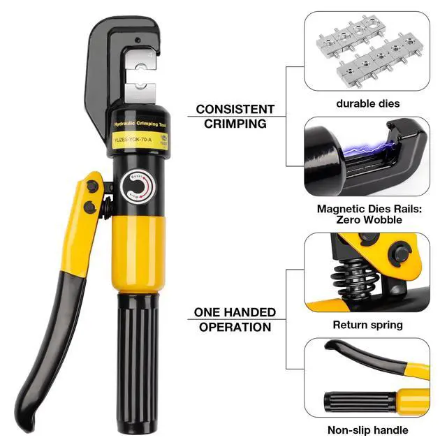 Alt view image 5 of 7 - 10-Ton Hydraulic Crimping Tool, 12 to 2/0 AWG Battery Cable Crimper | Clean, Even Hex Crimps, 9 Dies (12 AWG-2/0 AWG & 1/8") for Battery Cable Lugs, Cable Railing, Marine, RV and Solar Wiring