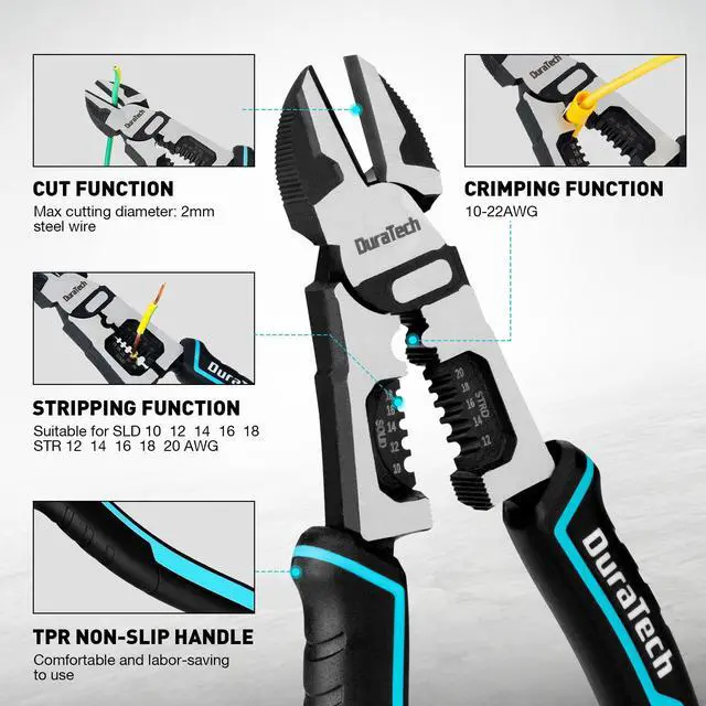 Alt view image 2 of 7 - 4-in-1 Diagonal Cutting Pliers, 8" Multifunction Heavy Duty Side-Cutting Pliers with Wire Stripper, Wire Cutters with Ergonomic Handle for Electricians and Homes