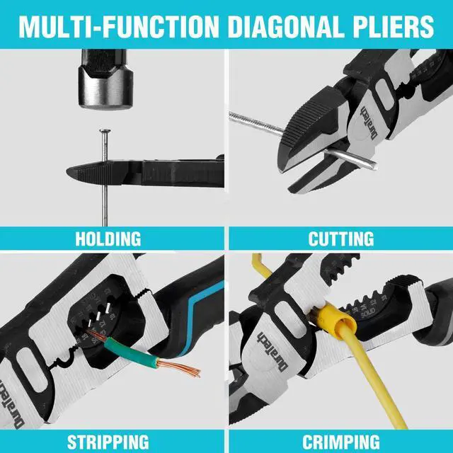 Alt view image 3 of 7 - 4-in-1 Diagonal Cutting Pliers, 8" Multifunction Heavy Duty Side-Cutting Pliers with Wire Stripper, Wire Cutters with Ergonomic Handle for Electricians and Homes