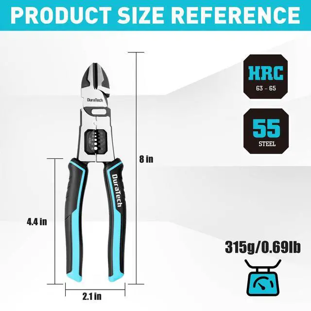 Alt view image 7 of 7 - 4-in-1 Diagonal Cutting Pliers, 8" Multifunction Heavy Duty Side-Cutting Pliers with Wire Stripper, Wire Cutters with Ergonomic Handle for Electricians and Homes