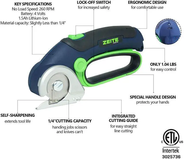 Alt view image 2 of 7 - 4V Cordless Electric Scissors,Cardboard Cutter with 2 Blades,Storage Box,USB Charging Cable,Power Rotary Cutter,Max Cutting 1/4",for Cardboard Box,Thin Carpet & Plastic, Easy to Hold and Safe