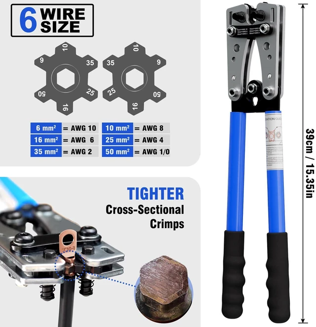 Alt view image 3 of 7 - Battery Cable Crimper Tool for AWG10-1/0, 78pcs Copper Lug Terminals Electrical Battery Crimping Tool AWG 10 8 6 4 2 1/0, 110pcs Heat Shrink Tubing, Wire Crimper Pliers for Marine/RV/Auto Wiring
