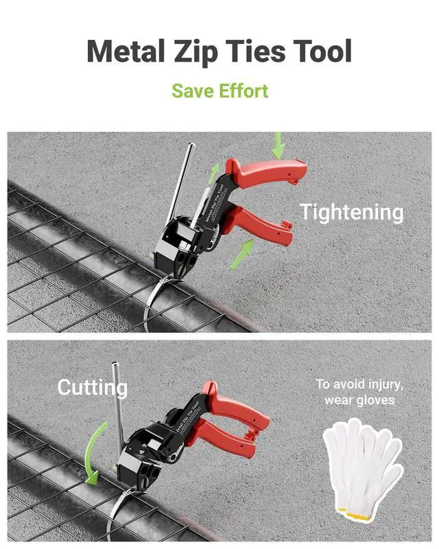 Alt view image 2 of 7 - Metal Zip Tie Tool, Stainless Steel Cable Tie Gun, Red | Heavy Duty Zip Tie Cutter, for Metal Zip Ties, Fasten and Cut, for Outdoor Chain Link Fence, Chicken Coop, Exhaust Repair