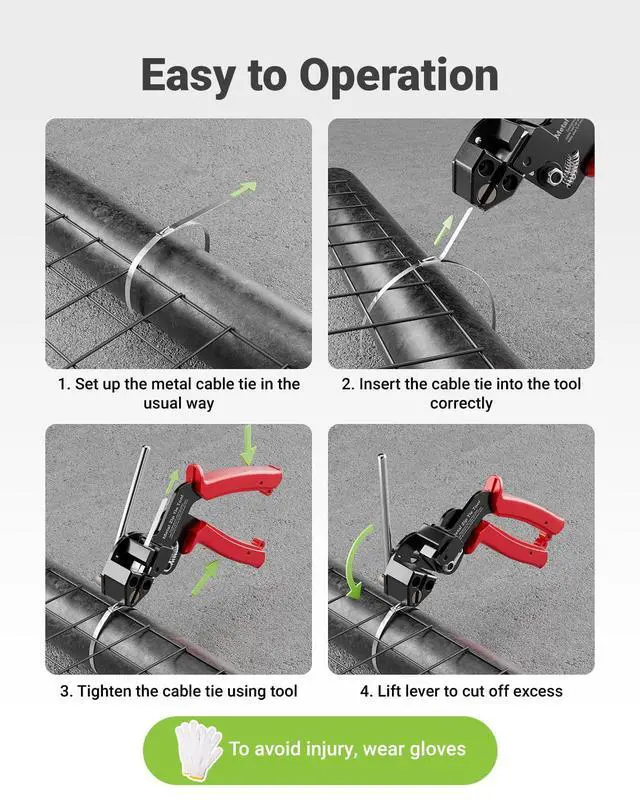 Alt view image 4 of 7 - Metal Zip Tie Tool, Stainless Steel Cable Tie Gun, Red | Heavy Duty Zip Tie Cutter, for Metal Zip Ties, Fasten and Cut, for Outdoor Chain Link Fence, Chicken Coop, Exhaust Repair