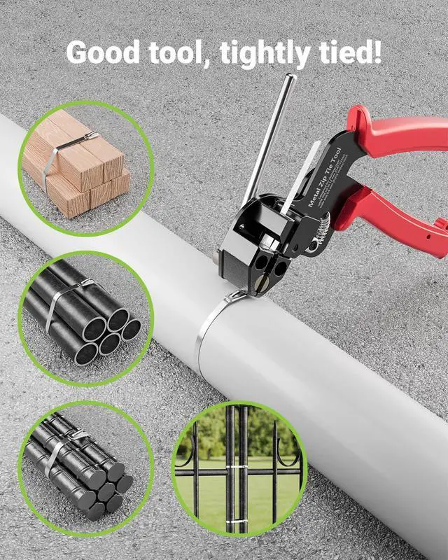 Alt view image 5 of 7 - Metal Zip Tie Tool, Stainless Steel Cable Tie Gun, Red | Heavy Duty Zip Tie Cutter, for Metal Zip Ties, Fasten and Cut, for Outdoor Chain Link Fence, Chicken Coop, Exhaust Repair