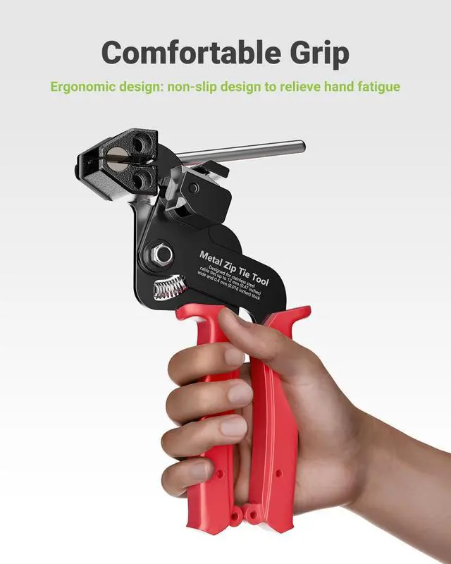 Alt view image 7 of 7 - Metal Zip Tie Tool, Stainless Steel Cable Tie Gun, Red | Heavy Duty Zip Tie Cutter, for Metal Zip Ties, Fasten and Cut, for Outdoor Chain Link Fence, Chicken Coop, Exhaust Repair
