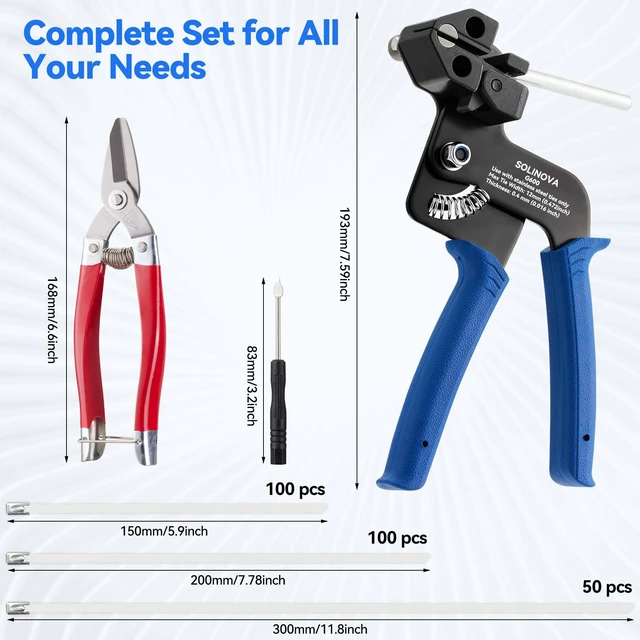Alt view image 3 of 7 - Stainless Steel Cable Tie Gun Metal Zip Cutter Heavy Duty Outdoor, 250PCS 304 Metal Zip Ties Adjustable Fastening Cutting Tie Tool Sets for Vehicles Exhaust Wrap Wire Fence Chicken Coop
