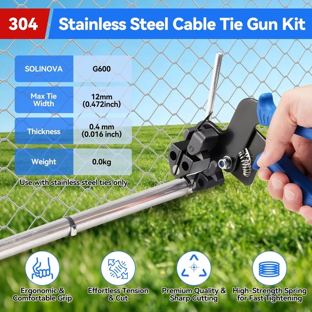 Alt view image 2 of 7 - Stainless Steel Cable Tie Gun Metal Zip Cutter Heavy Duty Outdoor, 250PCS 304 Metal Zip Ties Adjustable Fastening Cutting Tie Tool Sets for Vehicles Exhaust Wrap Wire Fence Chicken Coop