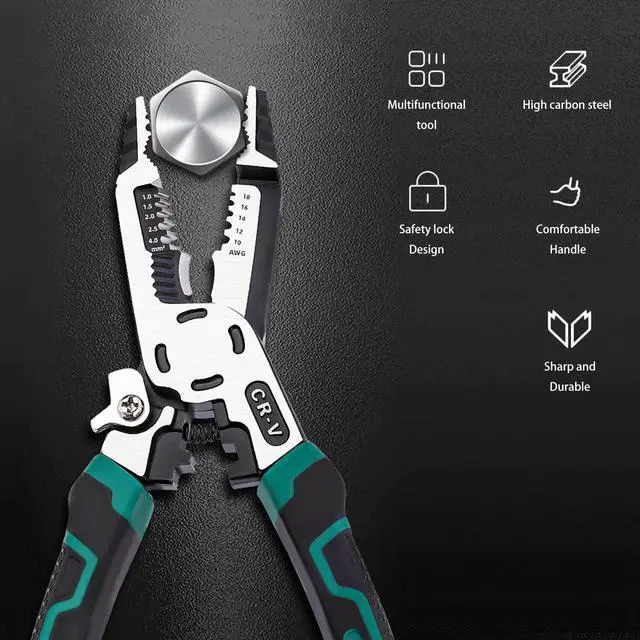 Alt view image 3 of 7 - 10-in-1 Wire Stripper Tool,Wire Strippers,Cable Cutters,CR-V Multifunctional Plier with Wire Stripper Crimper Side Cutter, Shearing,Screw Gripping Pliers for Electric Cable