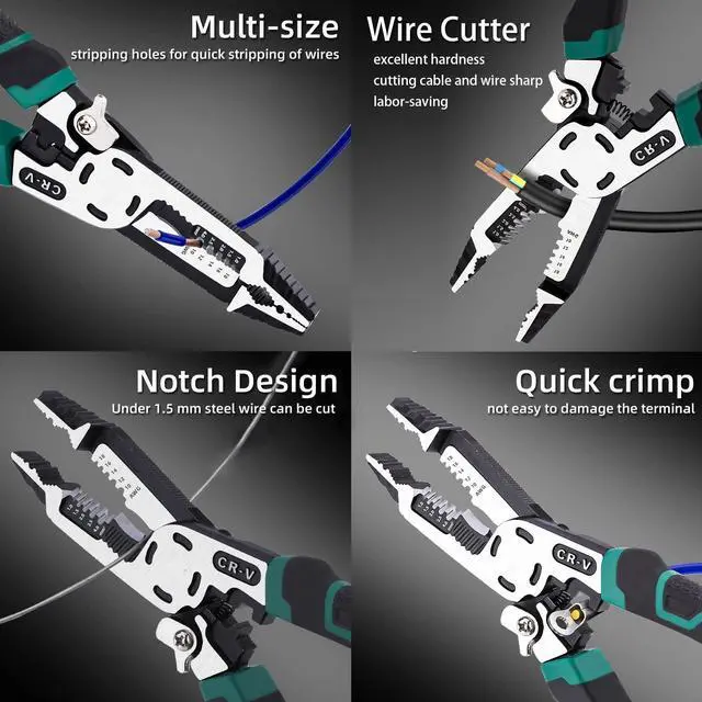 Alt view image 4 of 7 - 10-in-1 Wire Stripper Tool,Wire Strippers,Cable Cutters,CR-V Multifunctional Plier with Wire Stripper Crimper Side Cutter, Shearing,Screw Gripping Pliers for Electric Cable