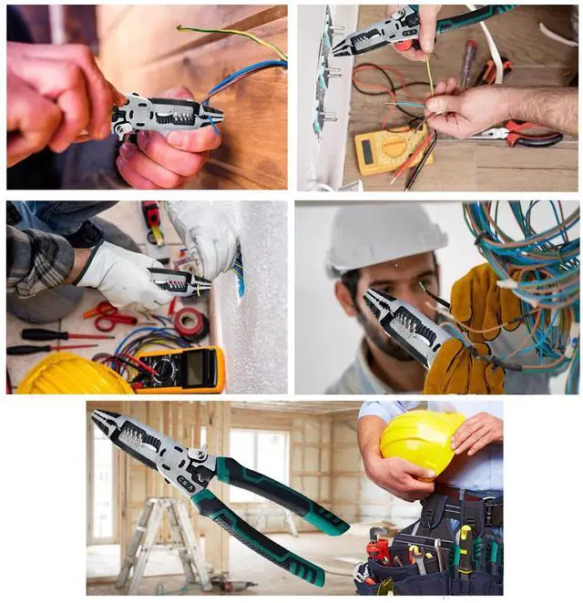 Alt view image 6 of 7 - 10-in-1 Wire Stripper Tool,Wire Strippers,Cable Cutters,CR-V Multifunctional Plier with Wire Stripper Crimper Side Cutter, Shearing,Screw Gripping Pliers for Electric Cable