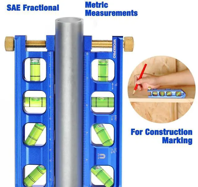 Alt view image 4 of 7 - 6.3 Inch Magnetic Torpedo Level, Bubble Level Tool, Aluminium Alloy | Bubble Vials for 0°/90°/30°/45° Measurements, Aluminum Alloy Construction