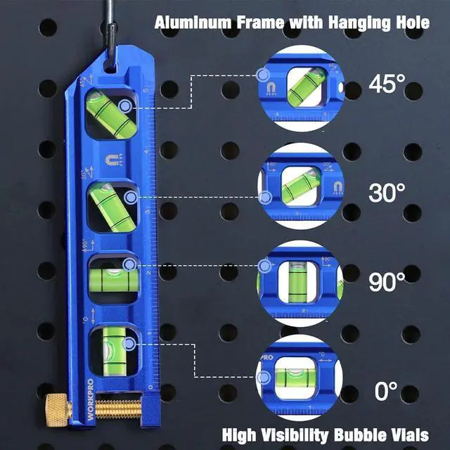 Alt view image 6 of 7 - 6.3 Inch Magnetic Torpedo Level, Bubble Level Tool, Aluminium Alloy | Bubble Vials for 0°/90°/30°/45° Measurements, Aluminum Alloy Construction