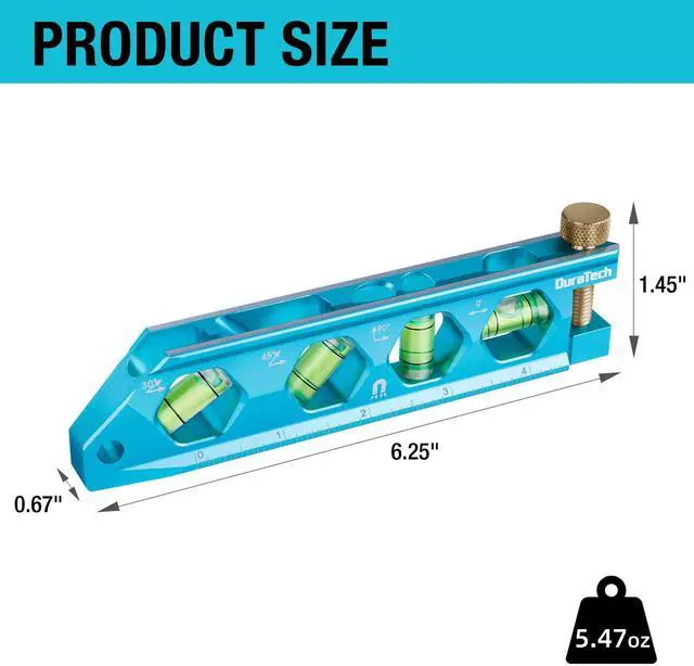 Alt view image 2 of 7 - 6.25-Inch Level, Magnetic Torpedo Level with 0°/30°/45°/90° Bubbles, V-Groove, Large Viewing Window, Aluminum Alloy Body, Hanging Hole, SAE and Metric Scale for DIY Projects and Household Use
