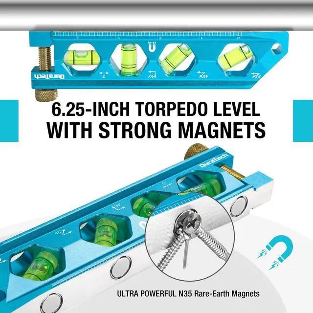 Alt view image 4 of 7 - 6.25-Inch Level, Magnetic Torpedo Level with 0°/30°/45°/90° Bubbles, V-Groove, Large Viewing Window, Aluminum Alloy Body, Hanging Hole, SAE and Metric Scale for DIY Projects and Household Use