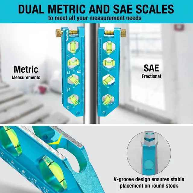 Alt view image 7 of 7 - 6.25-Inch Level, Magnetic Torpedo Level with 0°/30°/45°/90° Bubbles, V-Groove, Large Viewing Window, Aluminum Alloy Body, Hanging Hole, SAE and Metric Scale for DIY Projects and Household Use