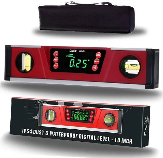 Main image of 10-Inch Digital Torpedo Level and Protractor | Neodymium Magnets | Bright LED Display | V-GROOVE MAGNETIC BASE | IP54 Dust/Water Resistant smart level with Carrying Bag