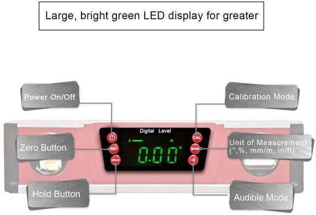 Alt view image 2 of 6 - 10-Inch Digital Torpedo Level and Protractor | Neodymium Magnets | Bright LED Display | V-GROOVE MAGNETIC BASE | IP54 Dust/Water Resistant smart level with Carrying Bag