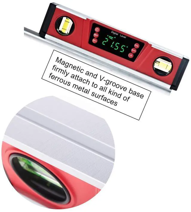 Alt view image 3 of 6 - 10-Inch Digital Torpedo Level and Protractor | Neodymium Magnets | Bright LED Display | V-GROOVE MAGNETIC BASE | IP54 Dust/Water Resistant smart level with Carrying Bag